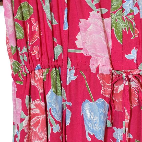 JAASE Floral Midi Dress Short Sleeve Tie Waist Flowy Red Boho Casual Summer XS - Picture 6 of 16